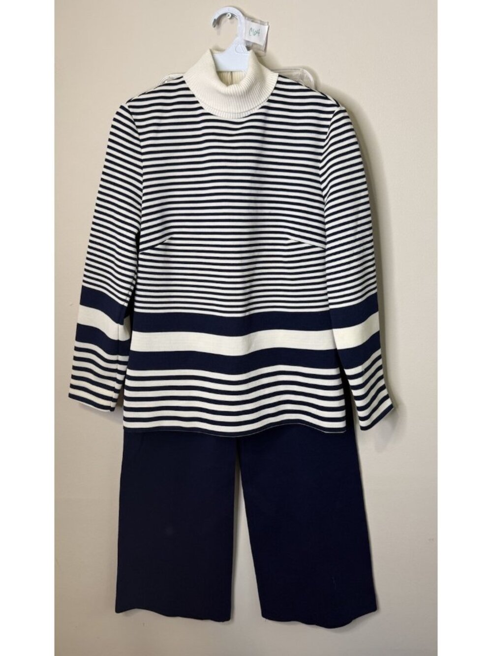 Vintage 70s Pant Suit Set Sweater Wide Leg Color Block Retro Disco USA